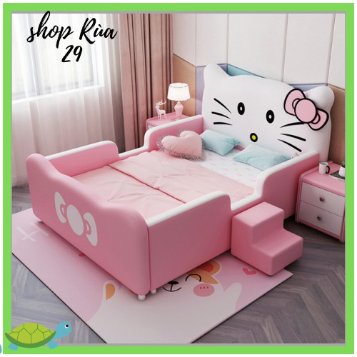 Giường ngủ trẻ em hình Hello Kitty cho bé gái màu Hồng kích thước 1,5x2m -H115