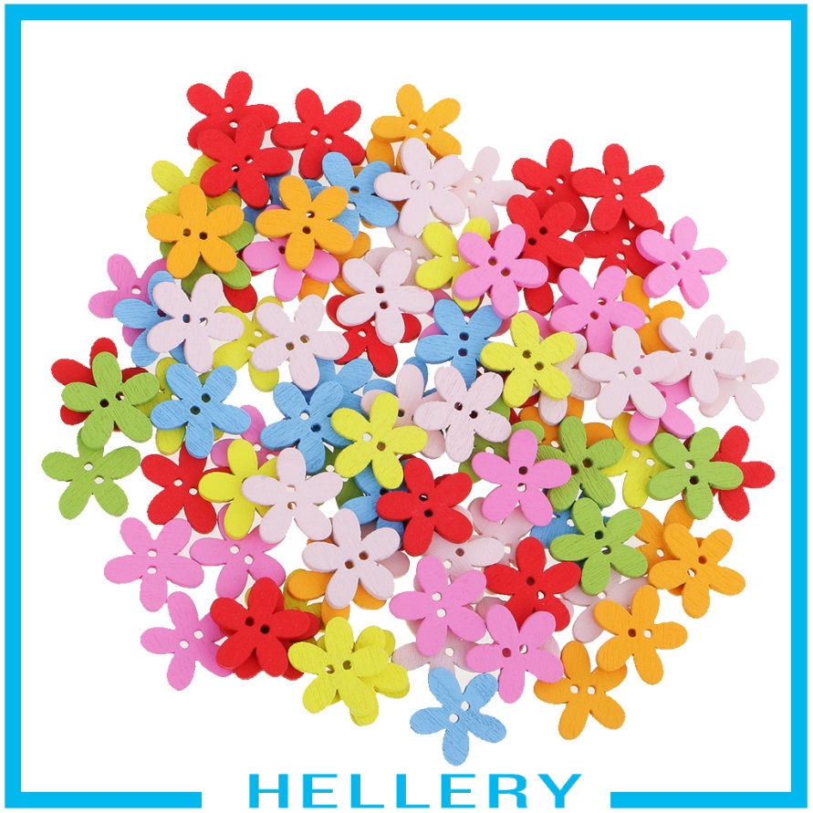Set 100 Nút Gỗ 2 Lỗ Hình Bông Hoa Nhiều Màu Sắc Dùng Làm Đồ Thủ Công Diy