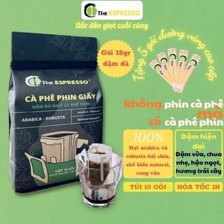 Cà phê phin giấy túi 10 gói cà phê nguyên chất kèm đường The Espresso - Cà phê rang xay 100% hạt chín