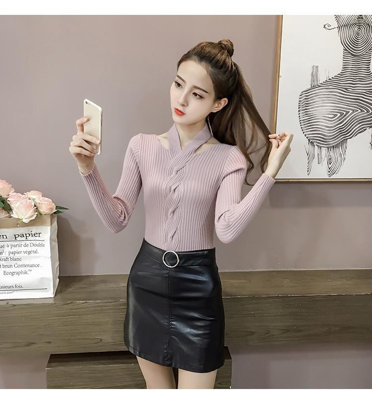 Áo Sweater Tay Dài Cổ Chữ V Dáng Ôm Thời Trang Trẻ Trung Cho Nữ