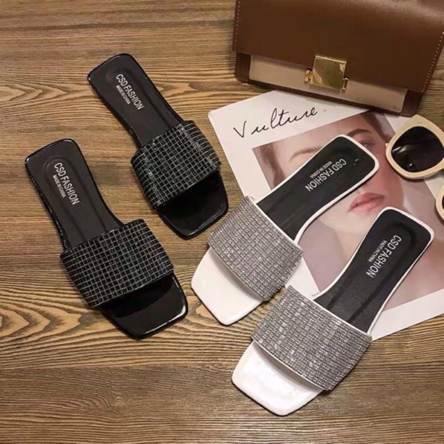 🆘COMBO 10 Đôi Dép QUAI NGANG VUÔNG KIÊU SA 2 màu Trắng - Đen Hot Mới nhất 2019