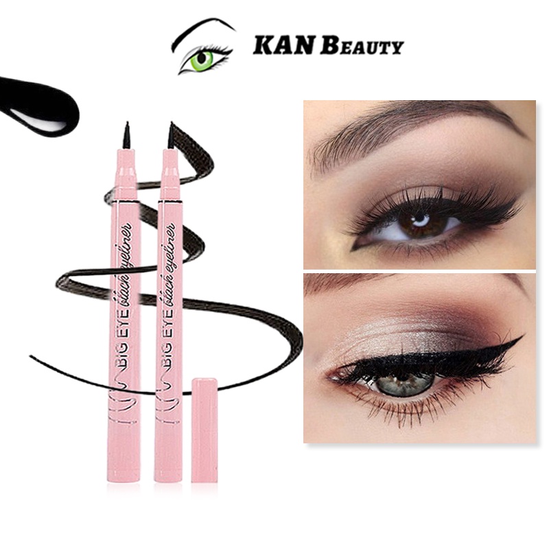 Bao bì mới màu hồng Kẻ mắt dạng lỏng màu đen, không thấm nước, lâu trôi, không lem, dễ tẩy trang