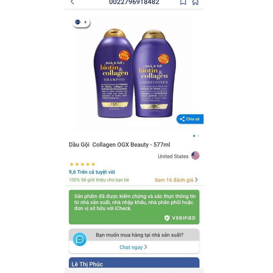 Dầu gội xả Biotin Collagen chống rụng tóc và kích thích mọc tóc 577ml*2 - Bini.store.official