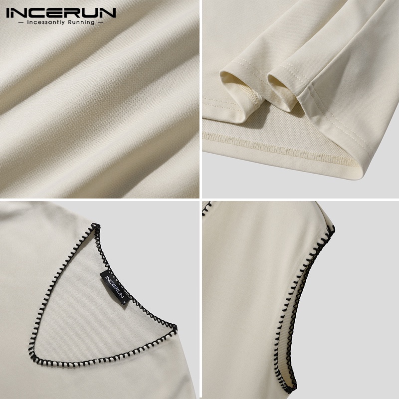Áo thun INCERUN không tay cổ chữ V dáng rộng thời trang mùa hè thoải mái cho nam