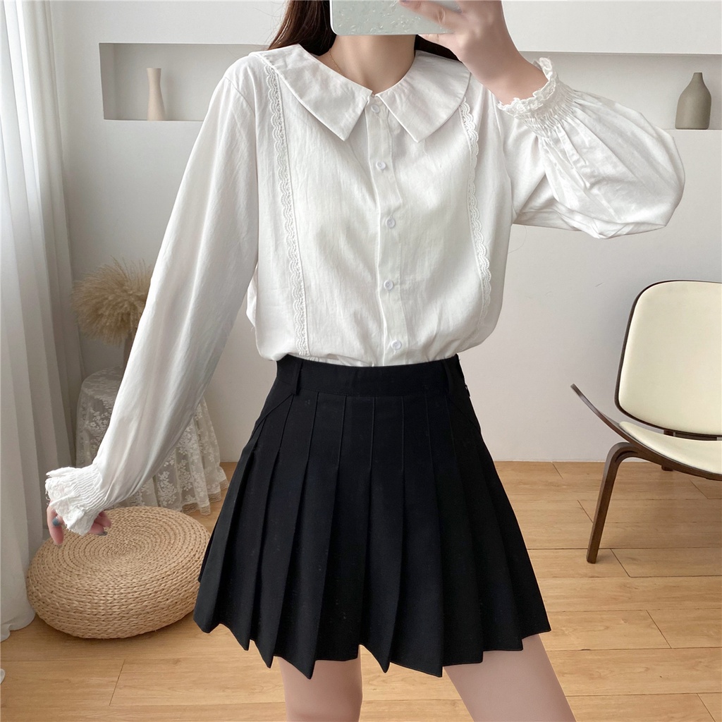 Áo Sơ Mi Trắng Tay Dài Cổ Búp Bê Thời Trang Mùa Xuân Cho Nữ