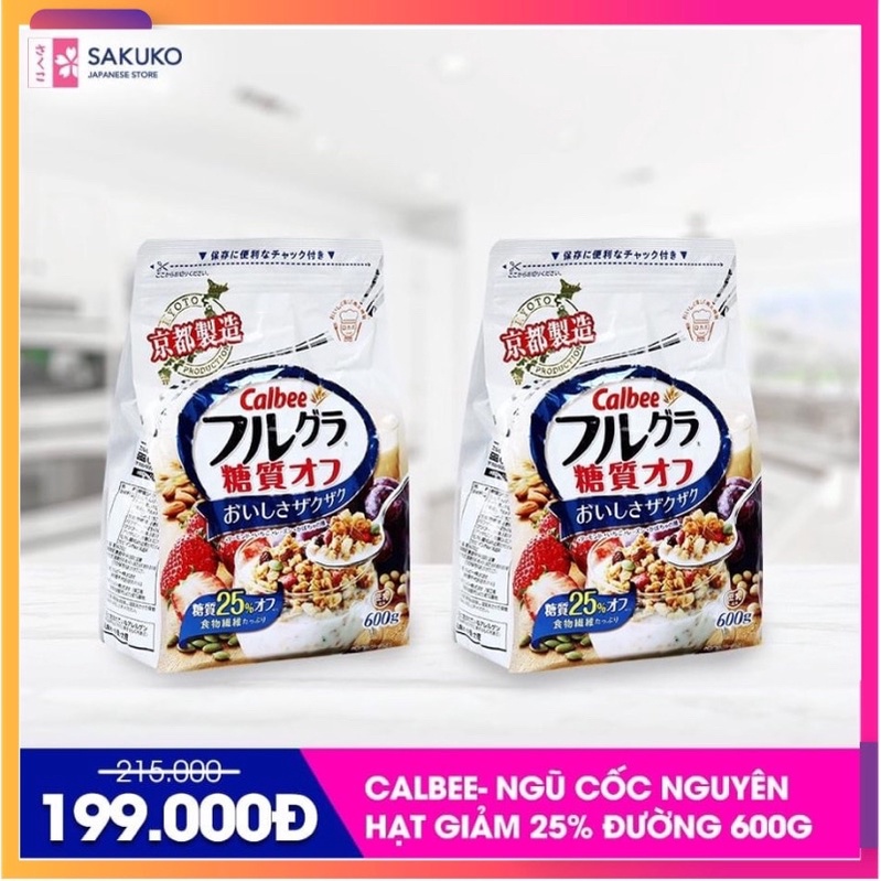 Ngũ Cốc Trái Cây Nguyên Hạt Calbee Dành Cho Người Ăn Kiêng Giảm 25% Đường 600g - SAKUKO