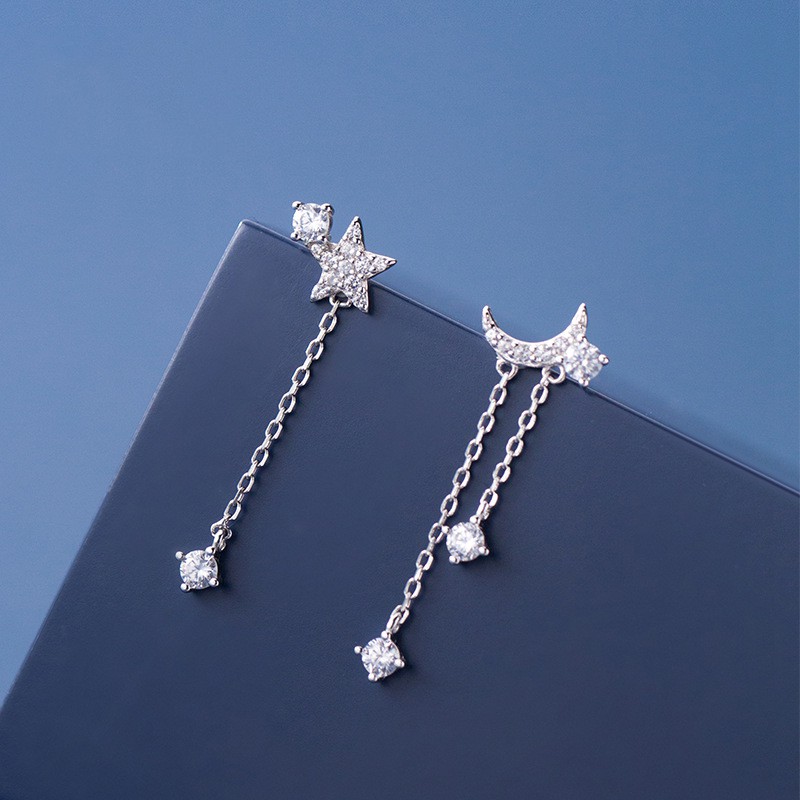 Khuyê tai bạc Ý s925 sao trăng bất đối G6329 - AROCH Jewelry