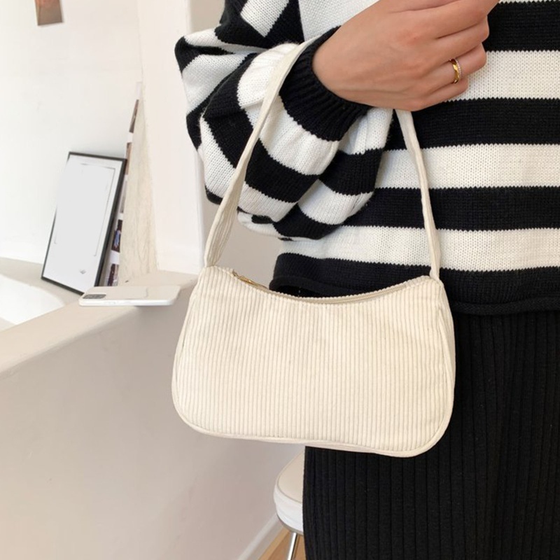 Túi Đeo Vai / Xách Tay Bằng Vải Nhung Kẻ Sọc Có Khóa Kéo Thời Trang Giáng Sinh