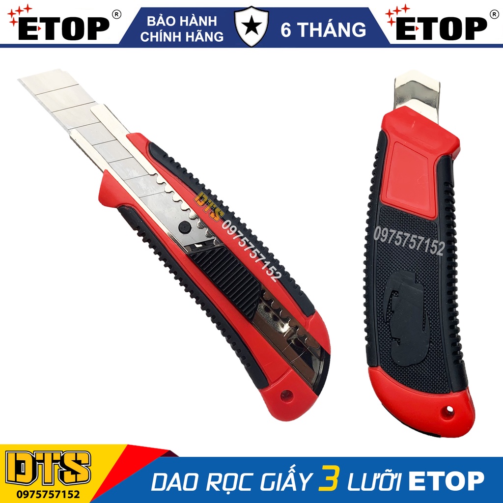 Dao rọc giấy, dao trổ đa năng ETOP, lưỡi lớn 18mm siêu sắc, chống va đập chống trượt, cắt giấy rọc băng keo bìa carton