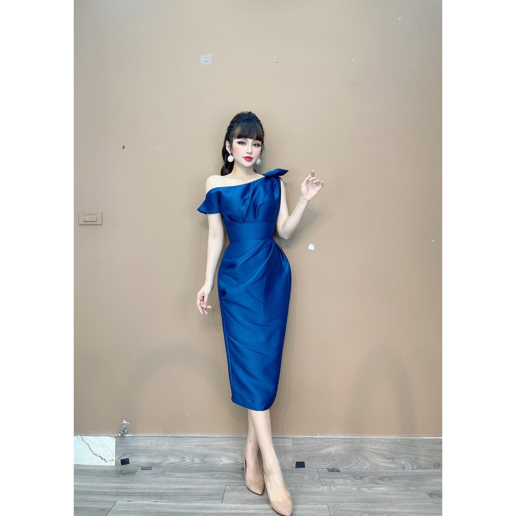 [Mã SKAMA06 giảm 8% tối đa 50K đơn 250K] Live- Váy taffta lệch vai đính nơ- 8509 | BigBuy360 - bigbuy360.vn