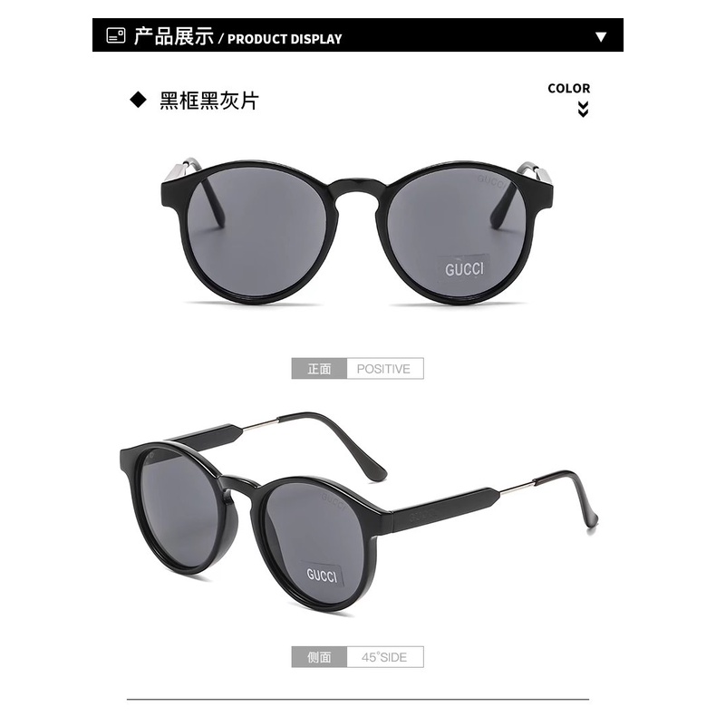 GUCCI Kính Mát Gọng Tròn Màu Vàng Đen Thời Trang Hàn Quốc