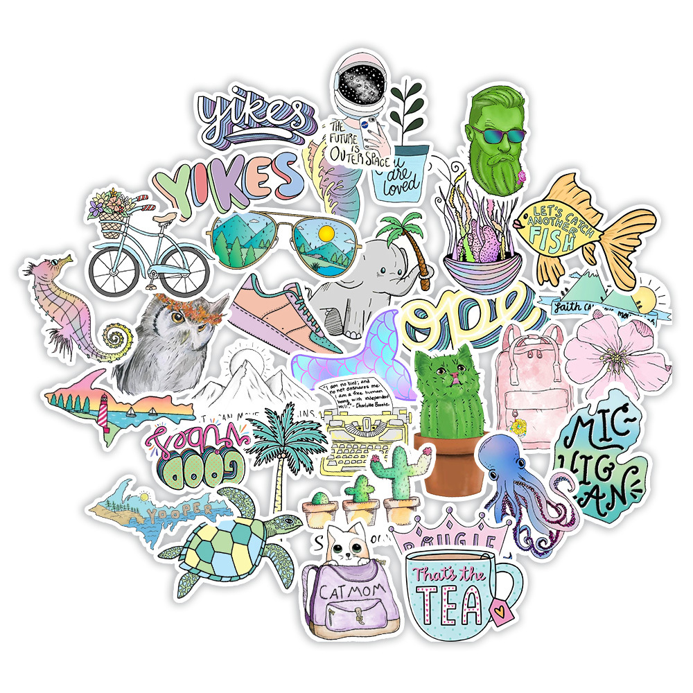 Set 50 Miếng Dán Chống Thấm Nước Họa Tiết Graffiti Nhiều Màu Sắc Trang Trí Xe Hơi / Xe Đạp /