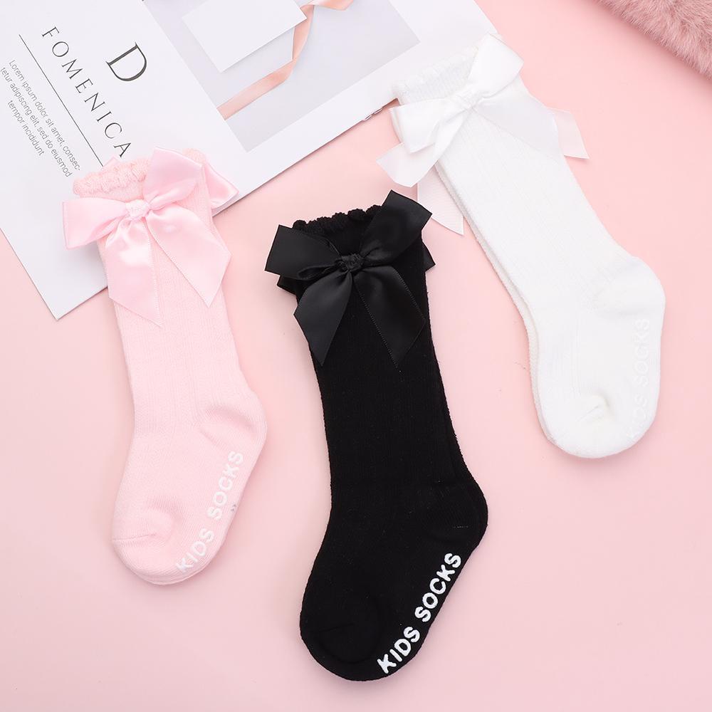 1 Đôi Vớ Cotton Mềm Mại Chống Trượt Đính Nơ Cho Bé Gái Sơ Sinh