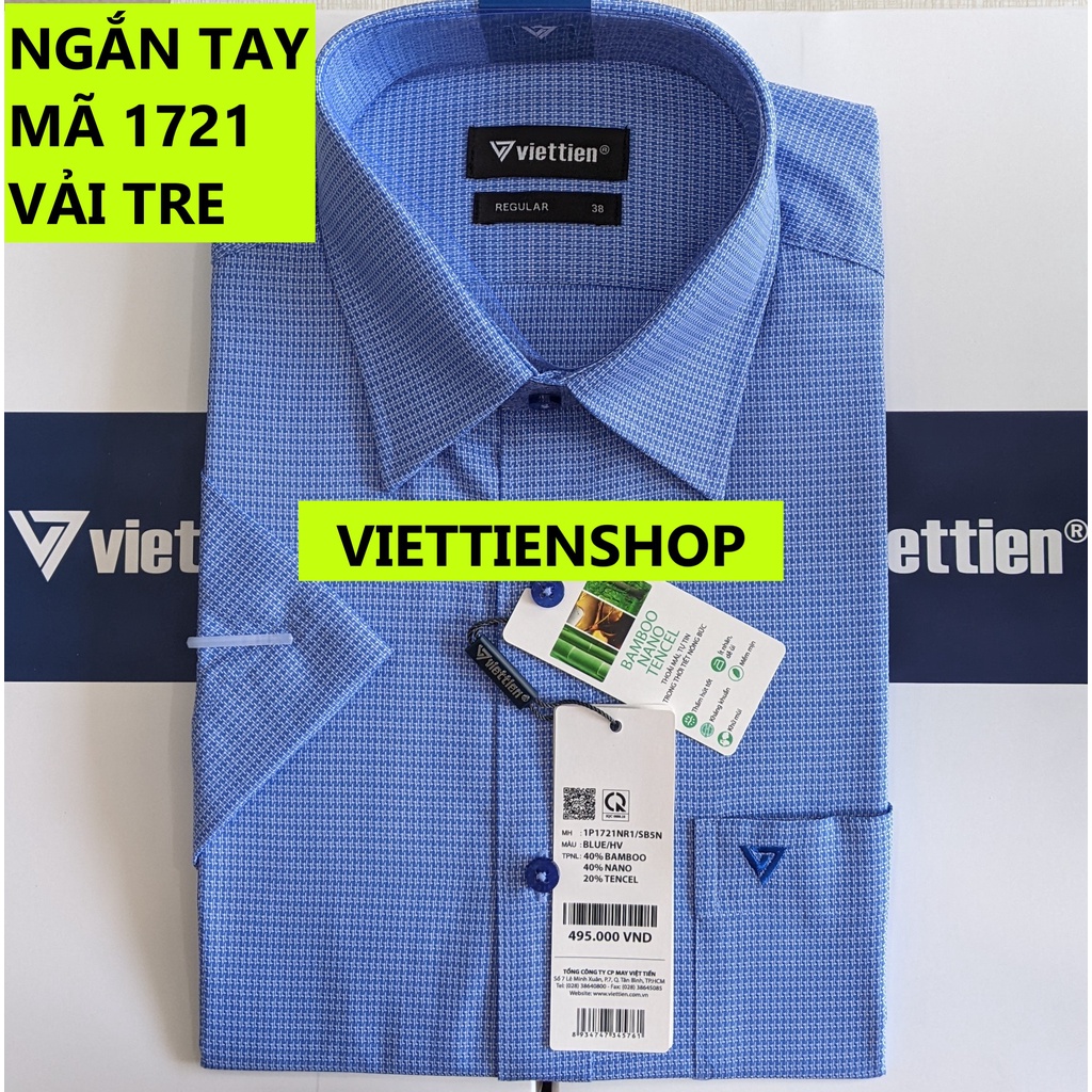 (1721 HVS) ÁO SƠ MI VIỆT TIẾN NGẮN TAY VẢI TRE HOA VẮN
