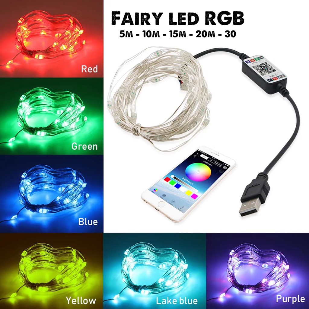 Dây Đèn LED Fairy RGB Nguồn USB 5V Kết Nối Bluetooth Dùng Trang Trí Nhà Cửa, Cây Thông Noel, Phòng Ngủ