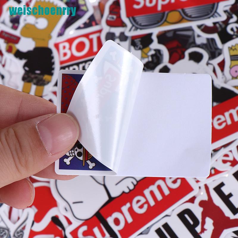 Rér●Bộ 50 Miếng Dán Trang Trí Xe Hơi / Ván Trượt / guitar / laptop In Chữ Supreme Bằng PVC