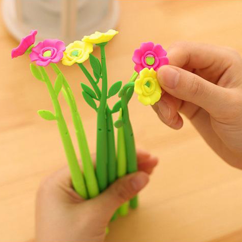 Bút mực gel có nắp thiết kế hình bông hoa dễ thương