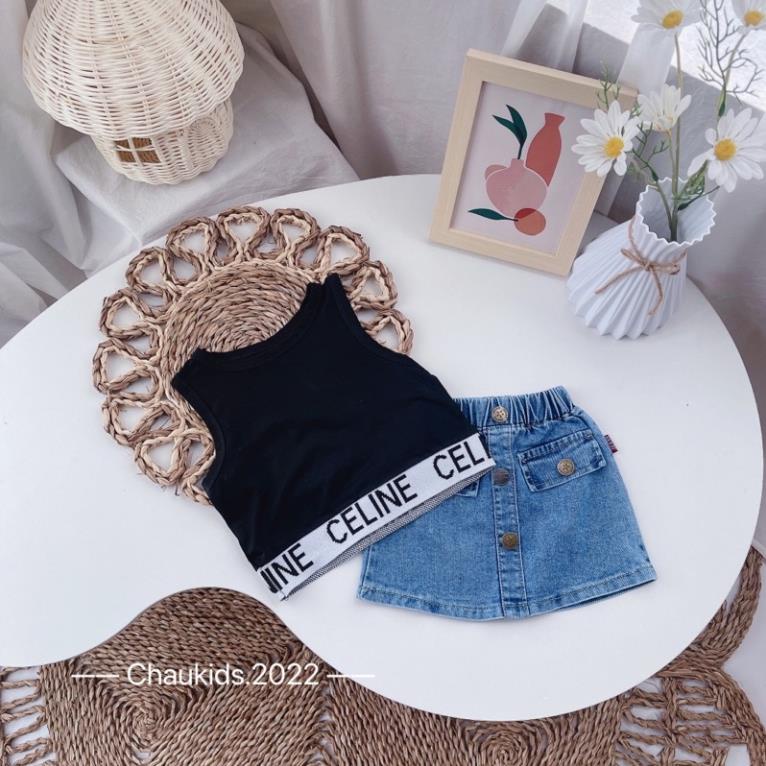 Set áo CE.LI bo viền + cv jean bé gái