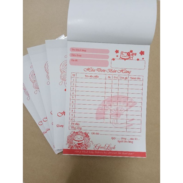 Combo 20 quyển hoá đơn bán hàng mèo thần tài 1 liên khổ A6 giá chỉ 140.000