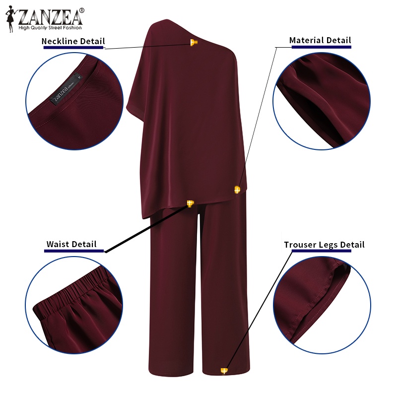 Set đồ Zanzea gồm áo trễ vai và quần dài lưng thun thời trang hè xinh xắn cho nữ