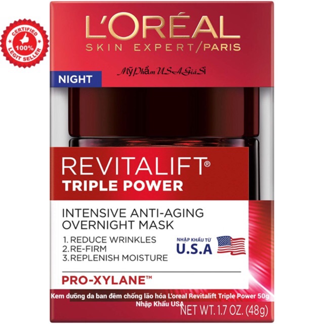 Kem dưỡng da ban đêm chống lão hóa L'oreal Revitalift Triple Power 48g - Nhập Khẩu USA