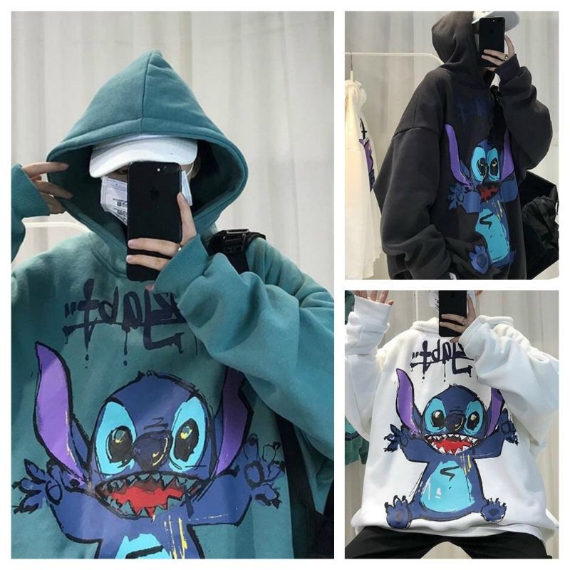 Áo hoodie unisex from rộng, có nón in hình CHUỘT STITCH HOẠT HÌNH siêu cá tính