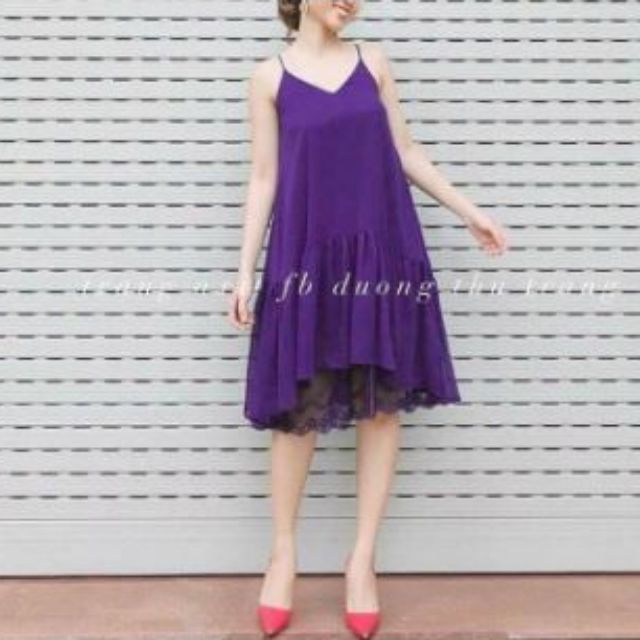 Đầm suông 2 dây phối ren bèo