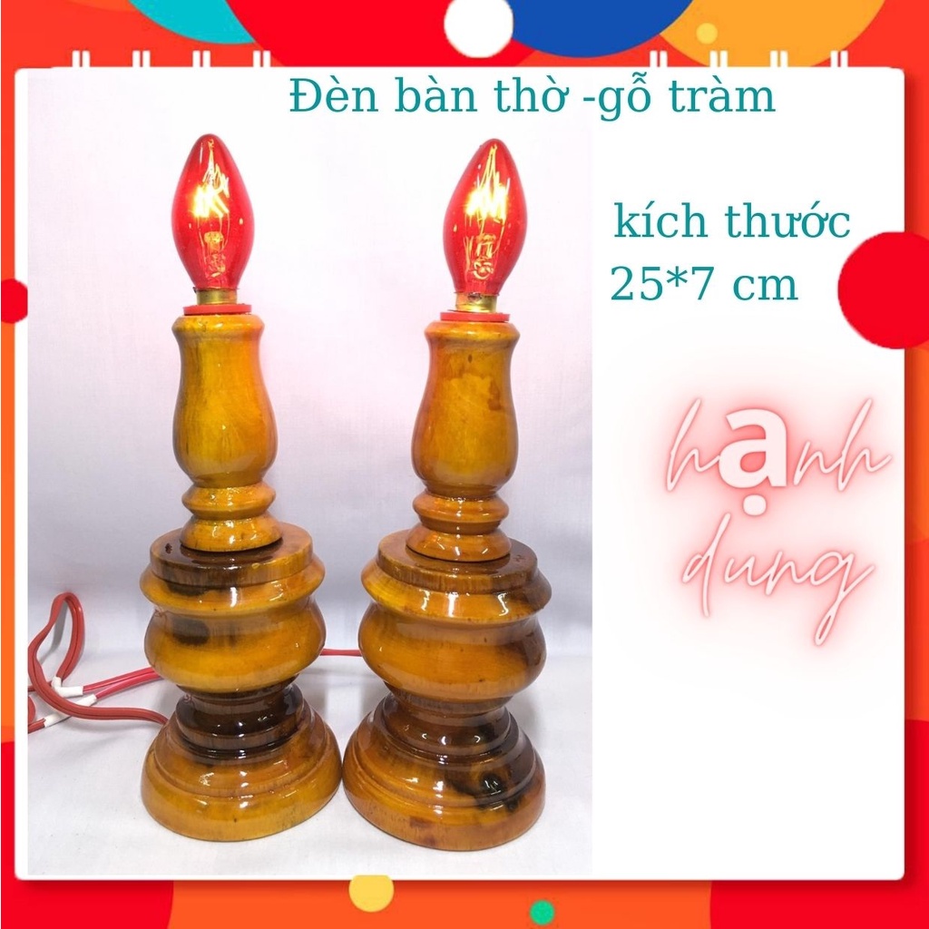 cặp đèn để bàn thờ đèn thờ gỗ tràm- 08