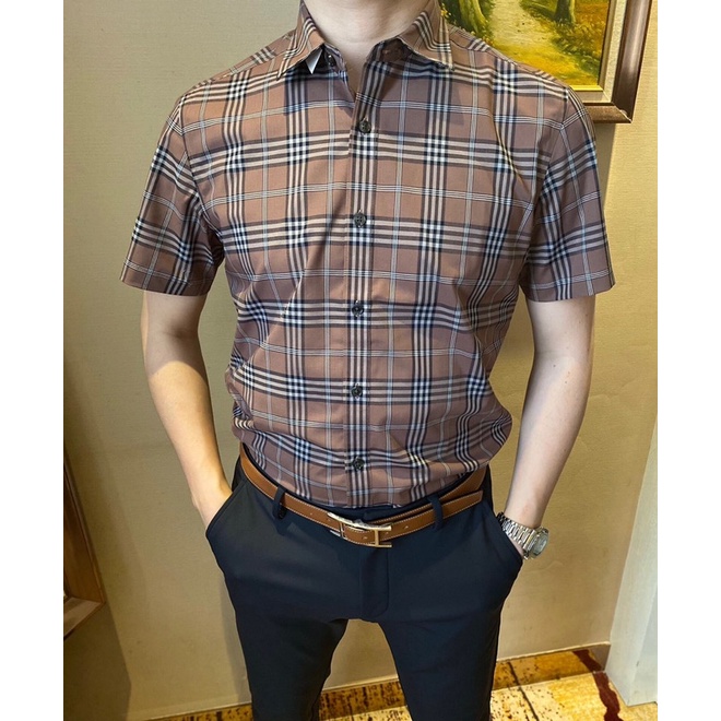 Áo sơ mi ngắn tay kẻ caro của Burberry BBR thời trang công sở cao cấp cho nam