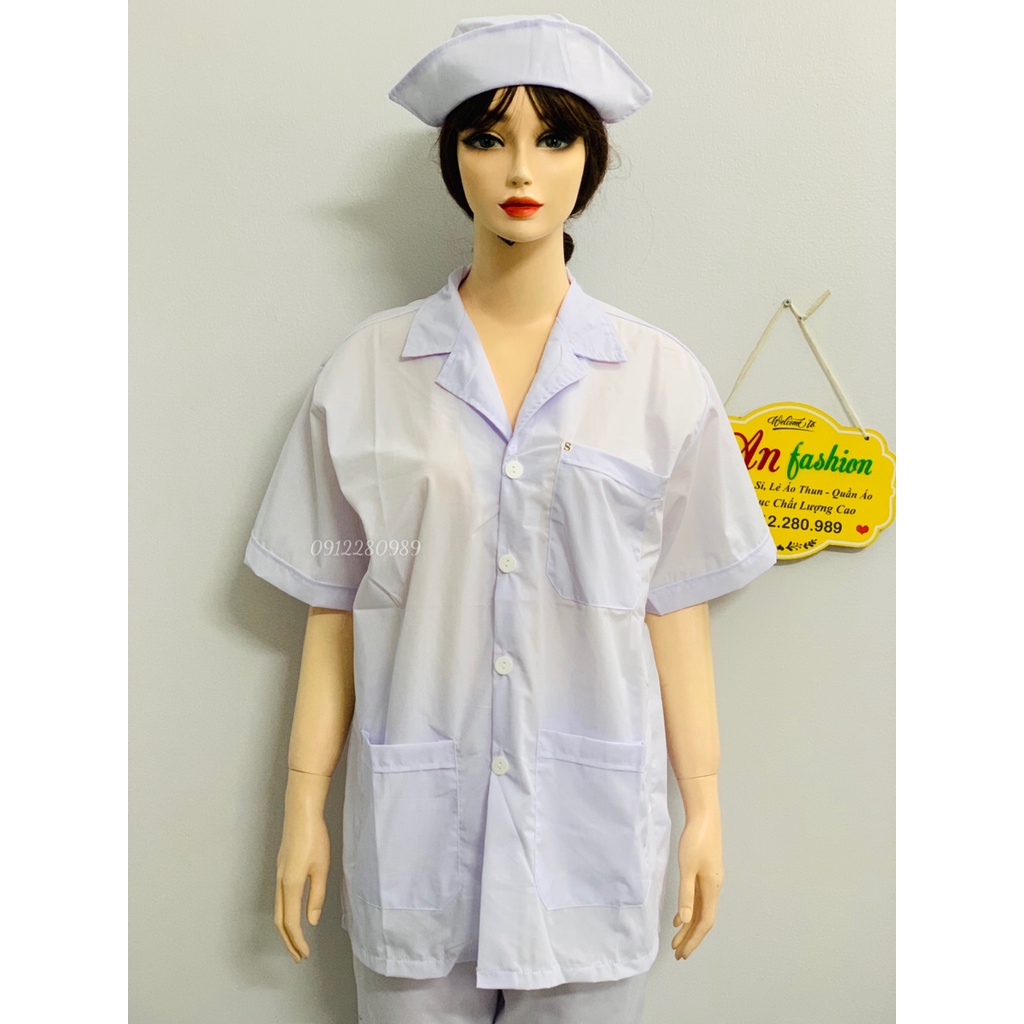 Áo blouse y tế form xuông nam nữ tay ngắn vải kate 3 túi vuông_ Hình chụp thật