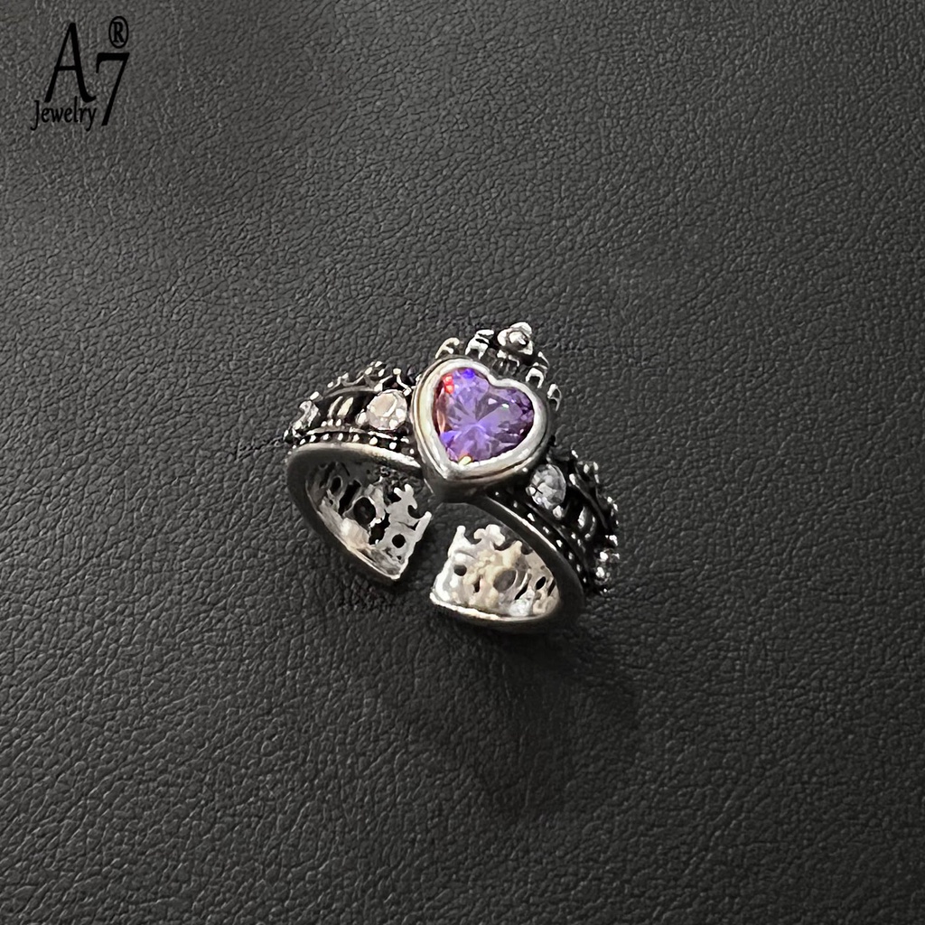 Nhẫn Hình Vương Miện Trái Tim Đính Đá A7 Phong Cách Vintage Cho Nữ