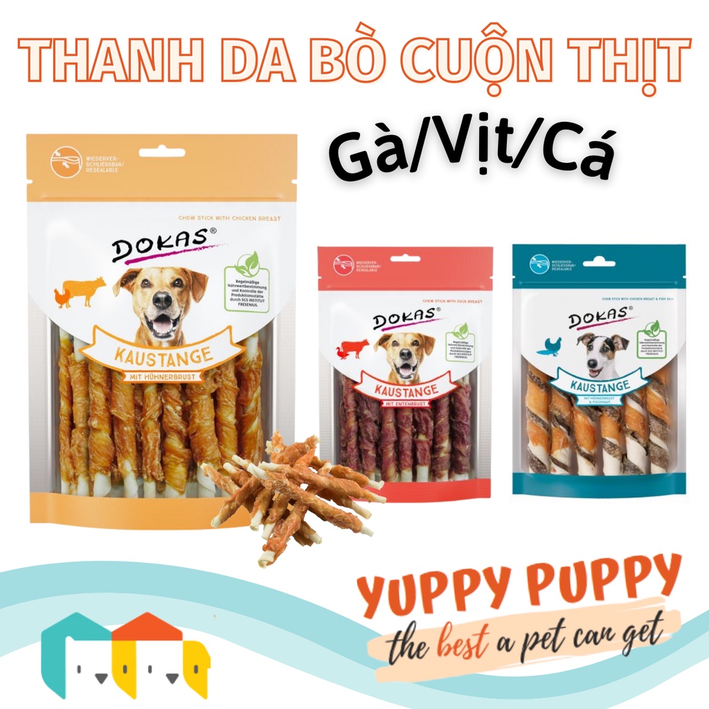 Dokas Treat Thanh gặm nhai da bò cuộn thịt Gà , Vịt , Cá từ thiên nhiên cho chó 200GR- Đồ ăn thưởng cho cún