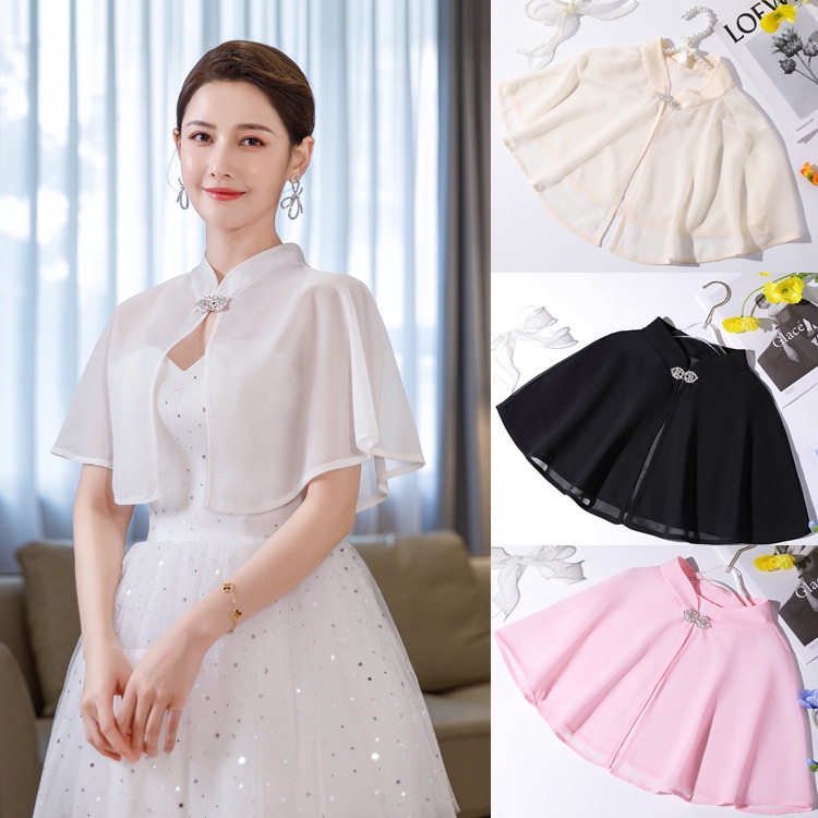Áo Choàng Voan Mỏng Phối Nút Đính Kim Cương Nhiều Màu Sắc Chống Nắng Dùng Chụp Ảnh Cưới