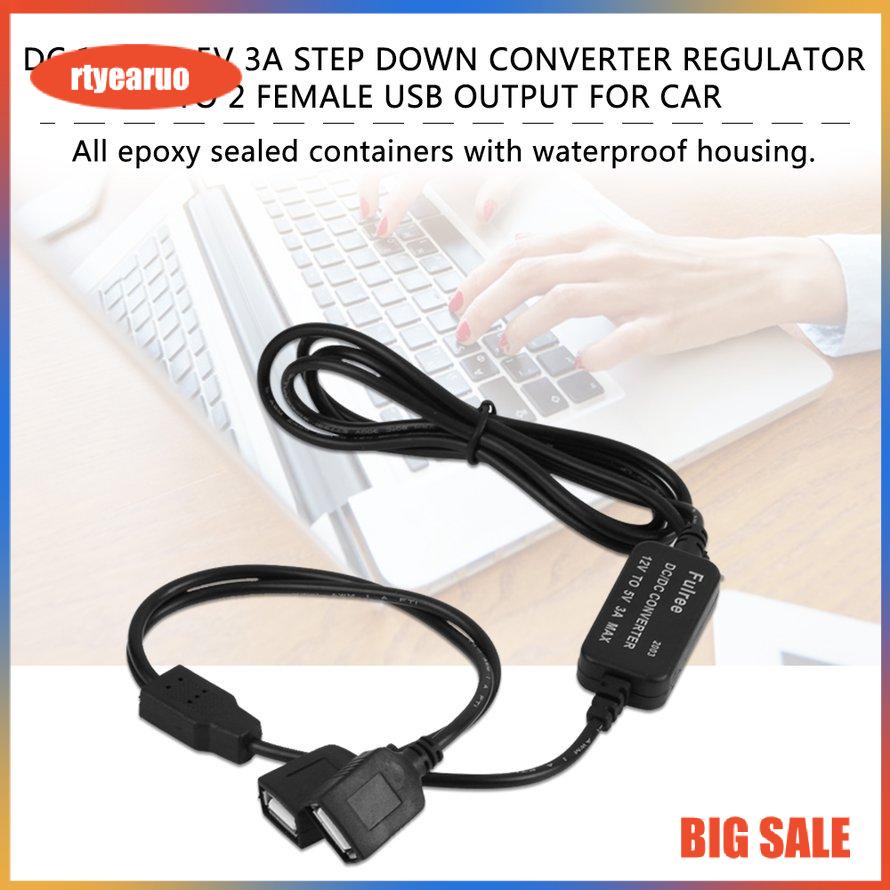 Bộ Chuyển Đổi Nguồn Điện Dc 12v Sang 5v 3a Sang 2 Cổng Usb Cho Xe Hơi