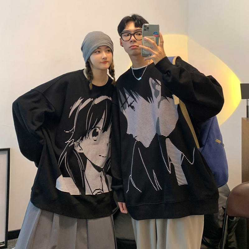 Áo sweatshirt tay dài cổ tròn dáng rộng thoải mái kiểu dáng thời trang dành cho cặp đôi nam nữ