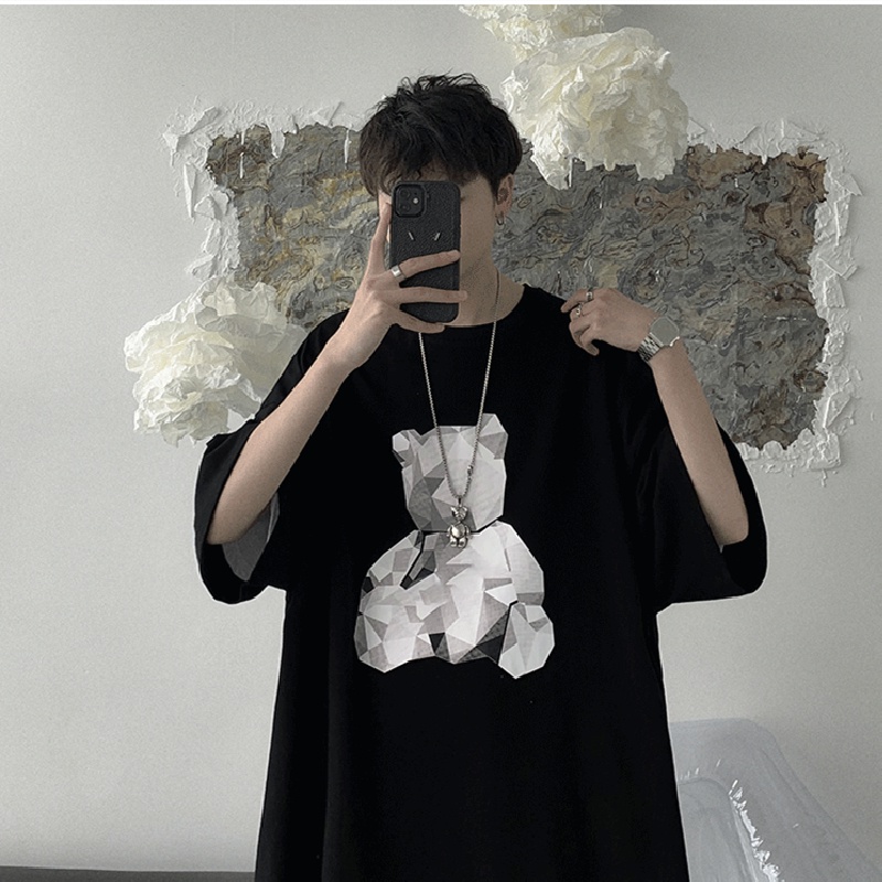 Áo Thun Nam Tay Ngắn Dáng Rộng In Hình Gấu Hoạt Hình Phong Cách Hip Hop Thời Trang Mùa Hè size M-8XL