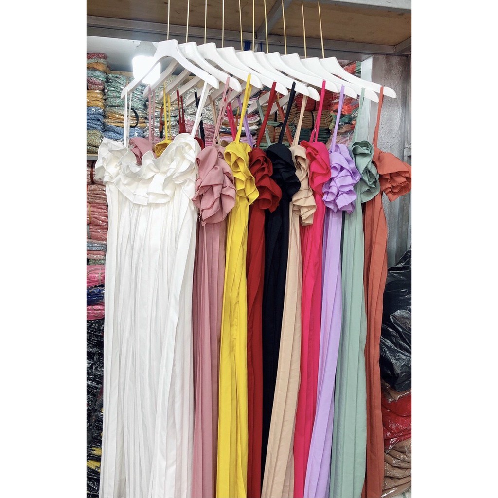 Đầm dập ly hai dây bẹt vai viền bèo chất lụa bầu bí bon chen cực xinh + Ảnh thật | BigBuy360 - bigbuy360.vn