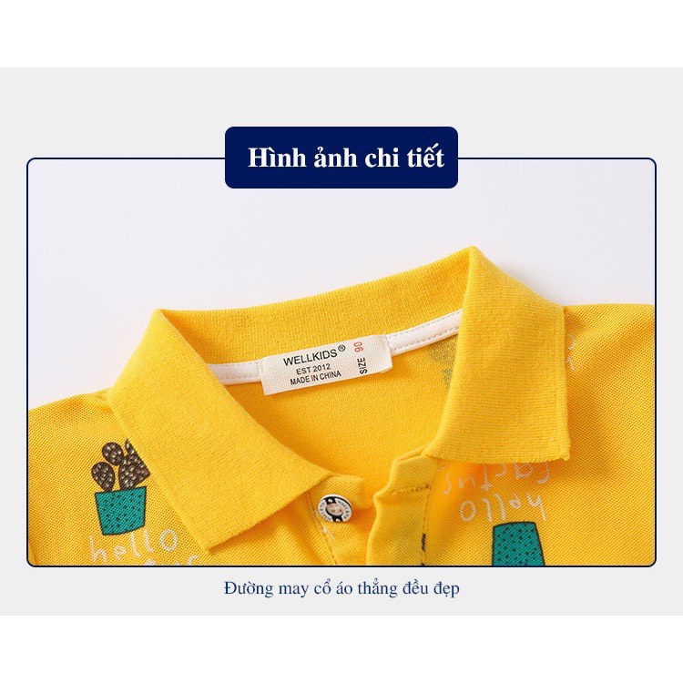 Áo Polo bé trai WELLKIDS  áo có cổ cho bé in hình ngộ nghĩnh QATE 604