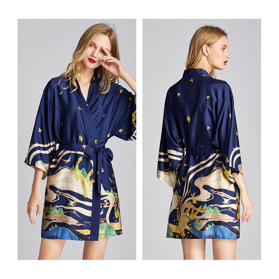 Áo choàng ngủ lụa satin cao cấp áo choàng kimono sang trọng phong cách Nhật | BigBuy360 - bigbuy360.vn