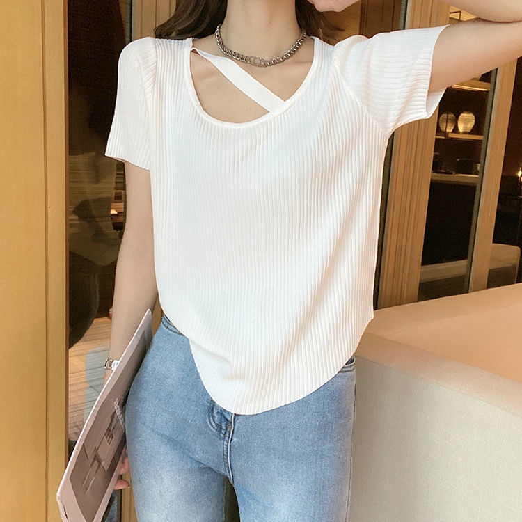 Áo Thun Tay Ngắn Vải Lụa Mát Thiết Kế Độc Đáo Phong Cách Hàn Quốc Thời Trang Cho Nữ