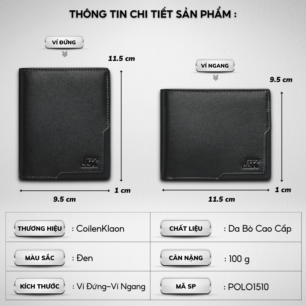 Ví Ngắn Nam Cao Cấp CoilenKlaon,Chất liệu da bò nhập khẩu,Ví da nam dáng đứng đựng tiền và thẻ mini nhỏ gọn- 𝑰𝑩𝑨𝑮