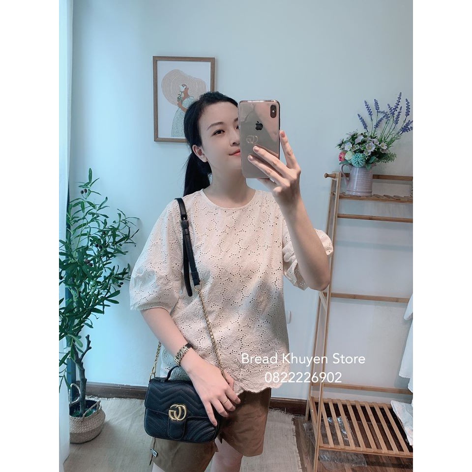 Áo thô boi thêu hoa vintage tay bồng BK0061