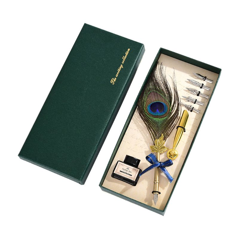 Seng Bút Mực Viết Thư Pháp Hình Lông Công Cổ Điển