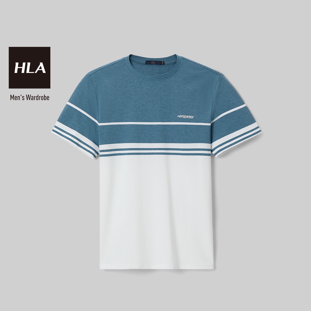 HLA - Áo Thun Nam Ngắn Tay Phối Sọc Đối Xứng Contrasting Color Soft Short Sleeve T-shirt