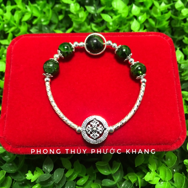 Vòng tay charm bạc mix đá Diopside