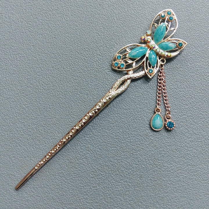Trâm cài tóc đính đá họa tiết bươm bướm tua rua vintage