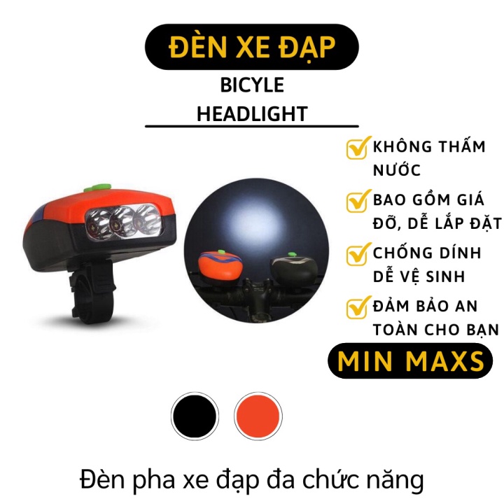 Đèn Xe Đạp - Đèn Xe Siêu Sáng Có Còi Chống Nước Có Đế Kẹp, Phụ Kiện Xe 3409 [MINMAXS]