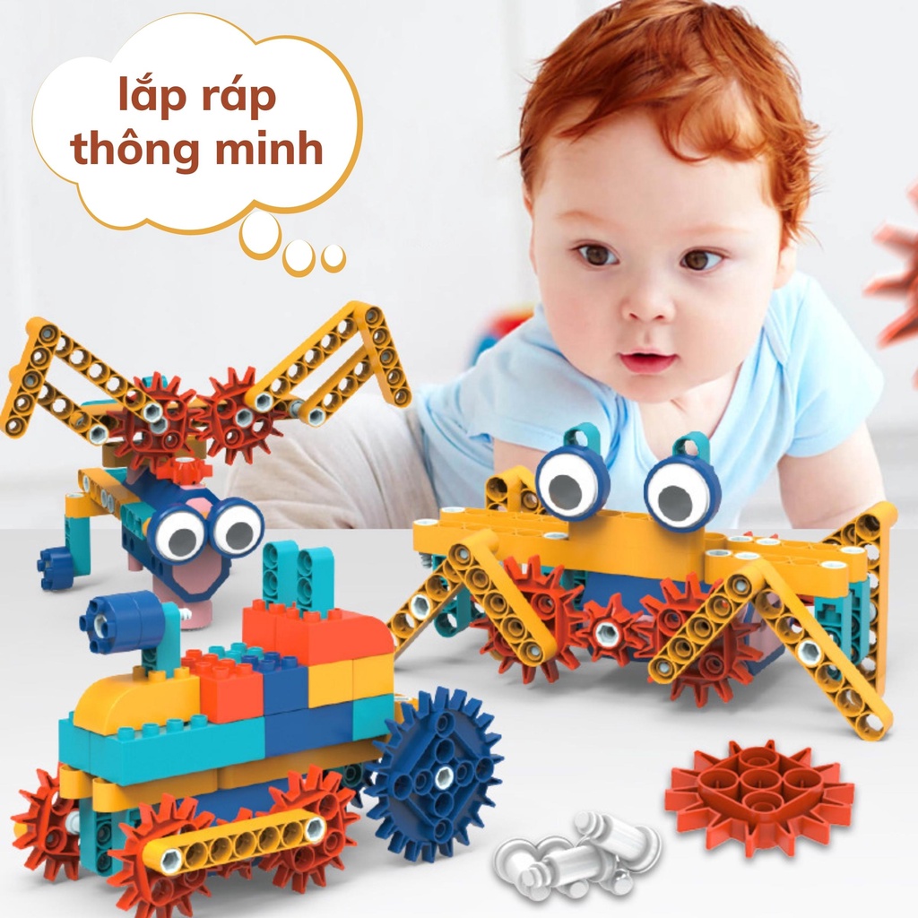 Đồ chơi lắp ráp thông minh cho bé 116 chi tiết kèm động cơ điện, đồ chơi phát triển tư duy cho trẻ em BOBIKIDS LR01