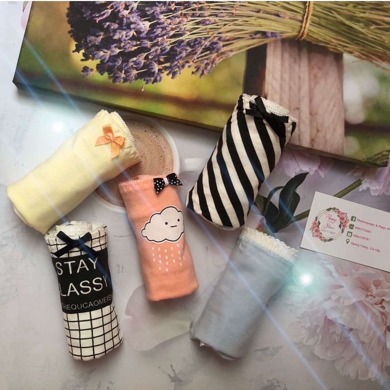 Quần lót nữ ⚠️Mã AT46 / CHE TÊN SẢN PHẨM ⚠️ Combo 5 Quần lót mềm mịn chất liệu cotton, thấm hút, co giãn 4 chiều
