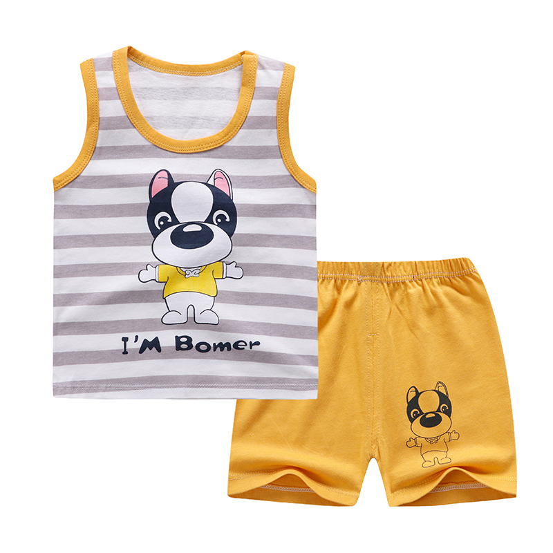 Bộ 2 Món Áo Thun Cộc Tay + Quần Short Cotton In Hoạt Hình Cho Bé Trai